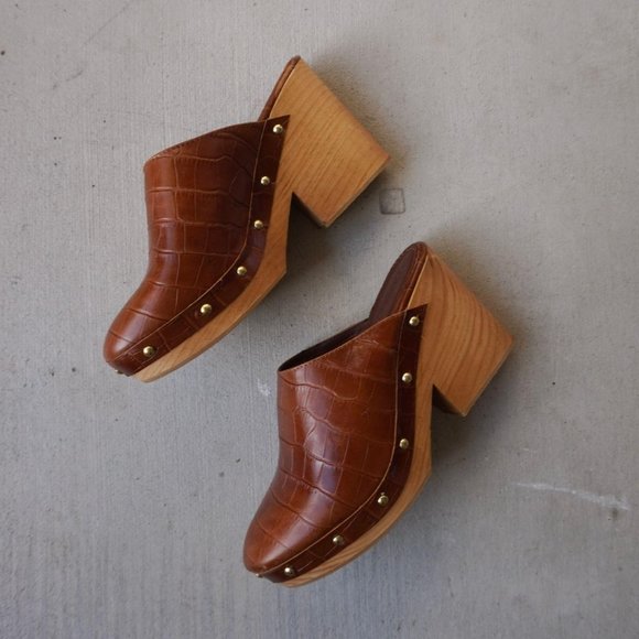 Mango Shoes - Mango wooden platform croc print clogs size 7.5